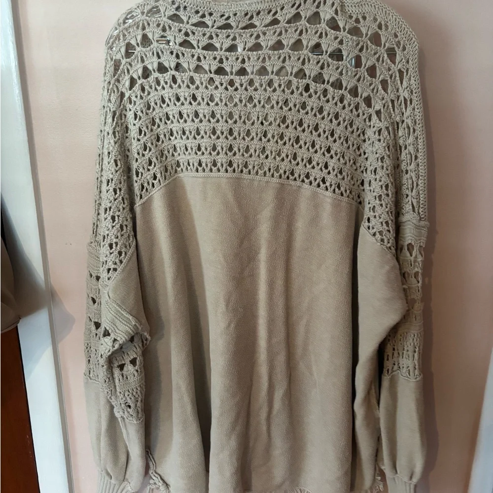 Free People Dune Bug Crochet Cardigan Women’s Size Small Oatmeal‎ Oversized - Picture 6 of 6